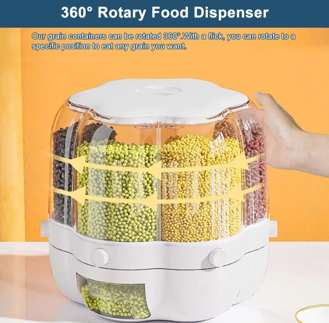 Rotatable sealed Food Storage Container Grain Cereal Dispenser Rice Container