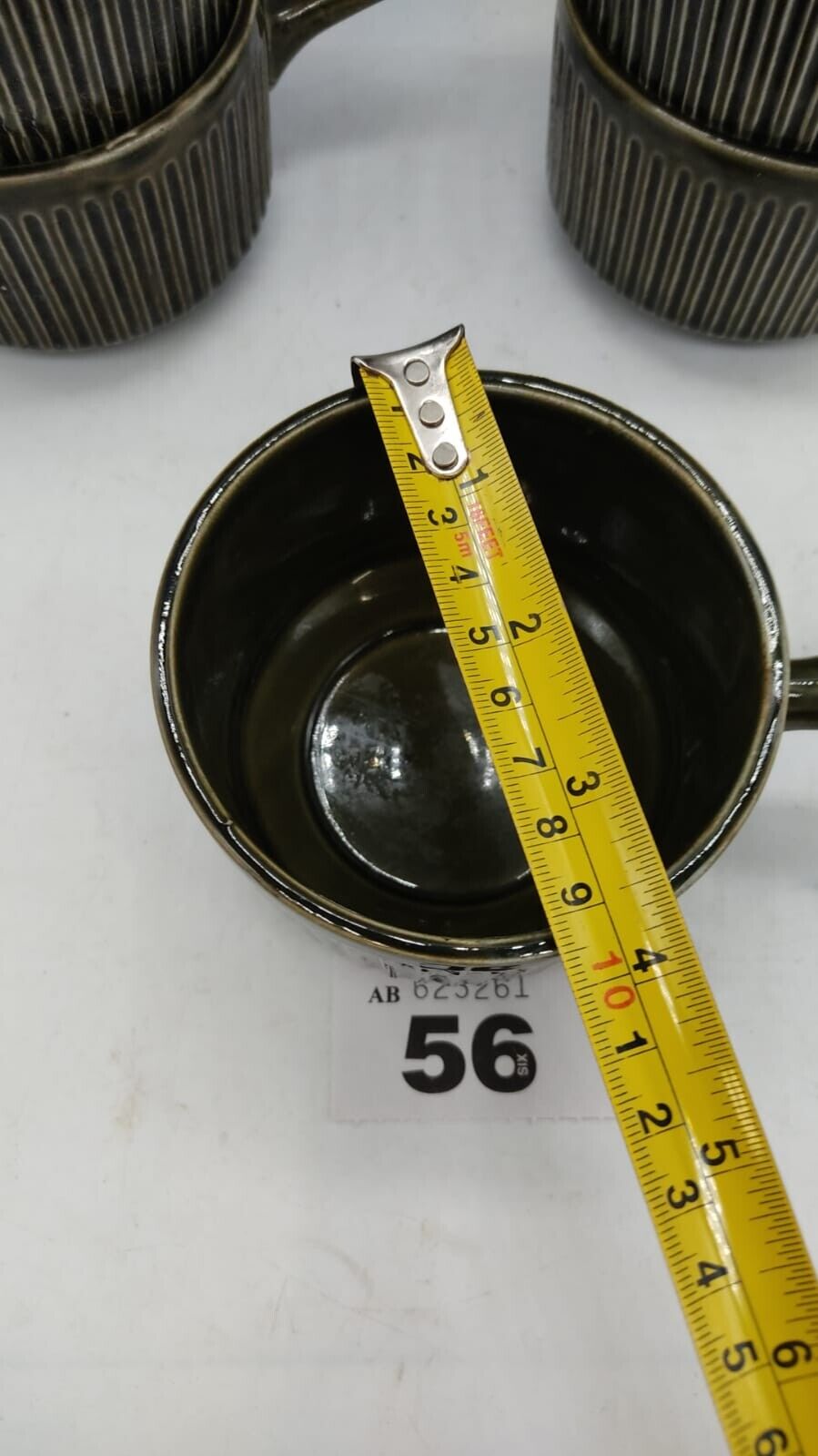 Set of 6 Blue John Pottery Fluted Green Soup Bowls, Vintage