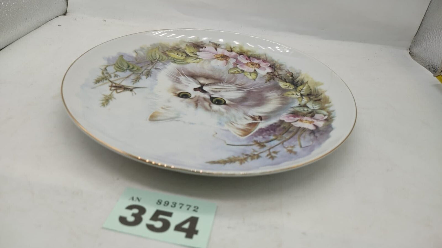 NBJ Staffordshire Decorative Collectors Plate Cat with Flowers Design Vintage