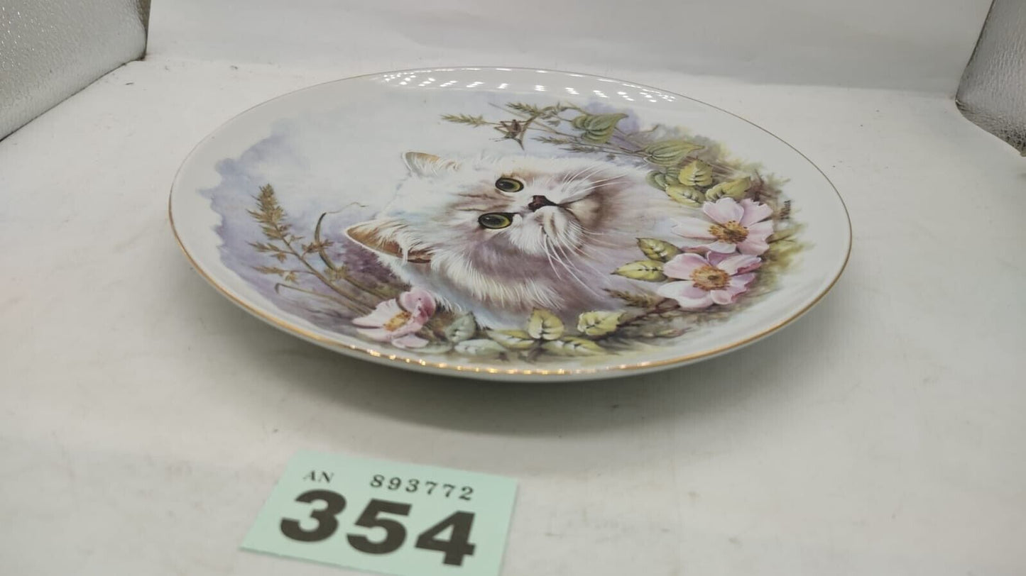 NBJ Staffordshire Decorative Collectors Plate Cat with Flowers Design Vintage