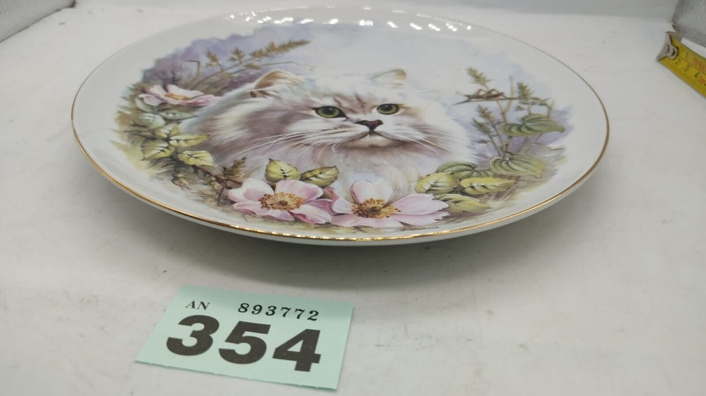 NBJ Staffordshire Decorative Collectors Plate Cat with Flowers Design Vintage