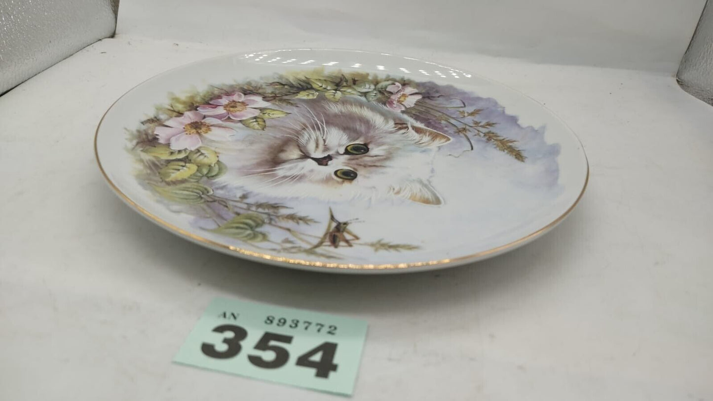 NBJ Staffordshire Decorative Collectors Plate Cat with Flowers Design Vintage