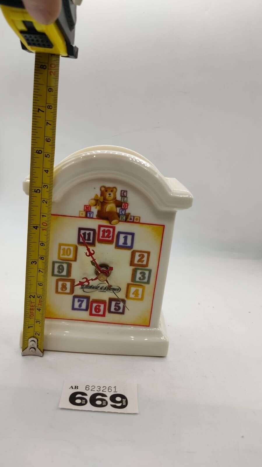 Gilchrist and Soames Porcelain Teddy Bear Clock for Baby's Room, Made in England