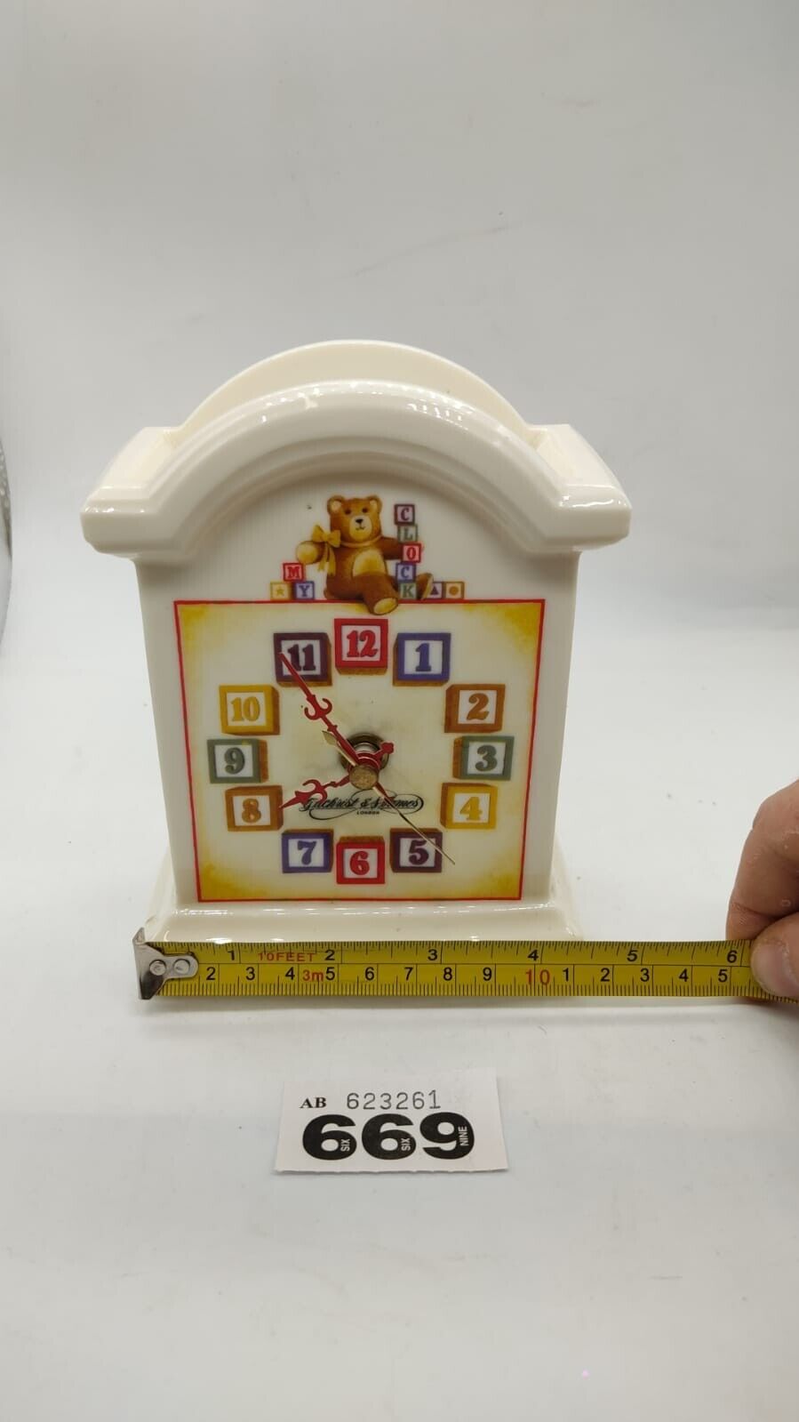 Gilchrist and Soames Porcelain Teddy Bear Clock for Baby's Room, Made in England