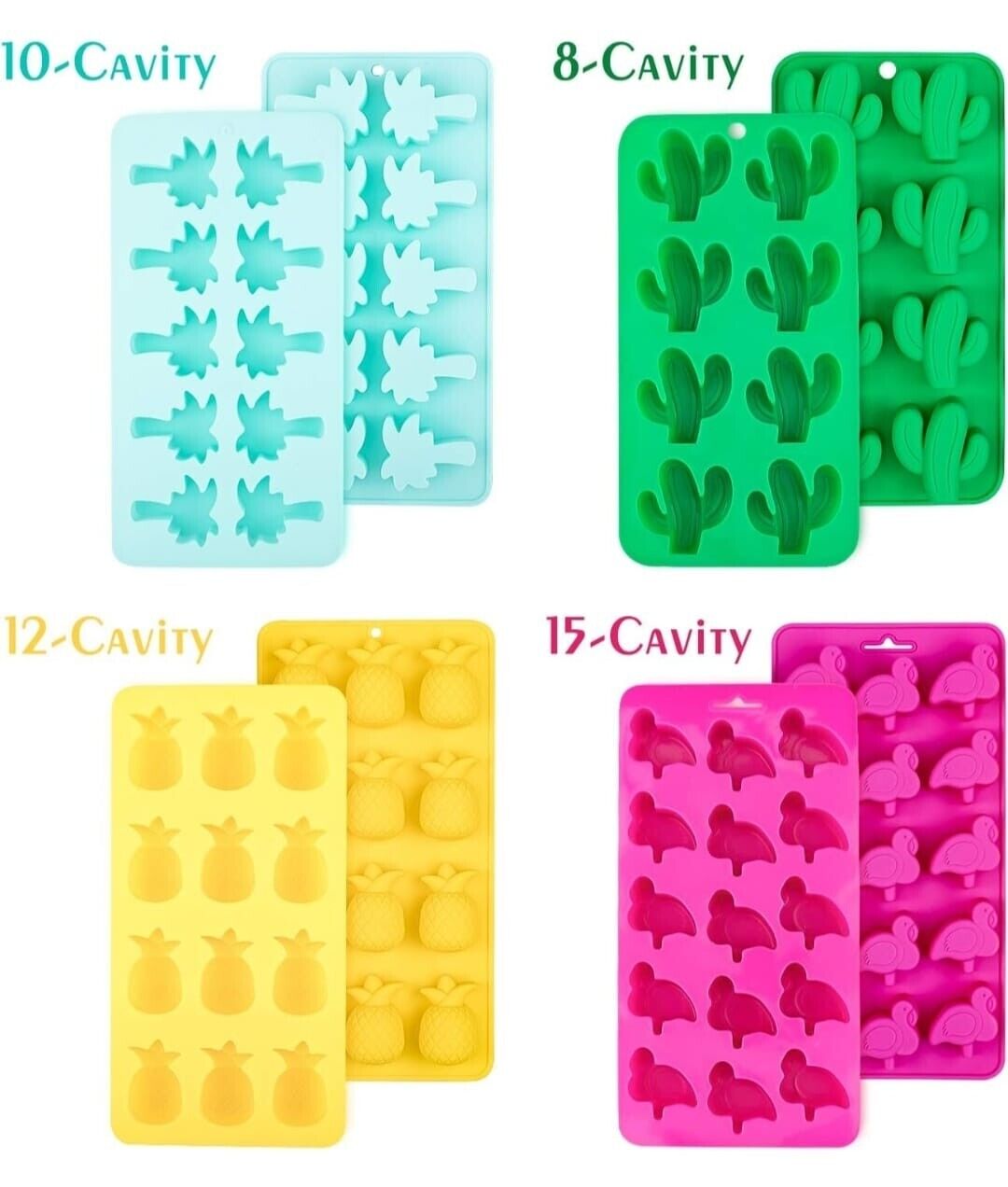 Whaline 4 Pcs Hawaiian Silicone Chocolate Summer Tropical Candy Molds w/ Dropper