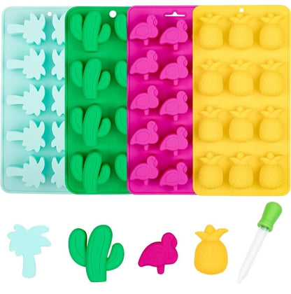 Whaline 4 Pcs Hawaiian Silicone Chocolate Summer Tropical Candy Molds w/ Dropper