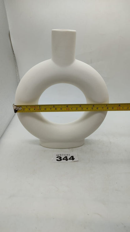 Nordic Ceramic Doughnut Vase Round Medium Modern White New Boxed