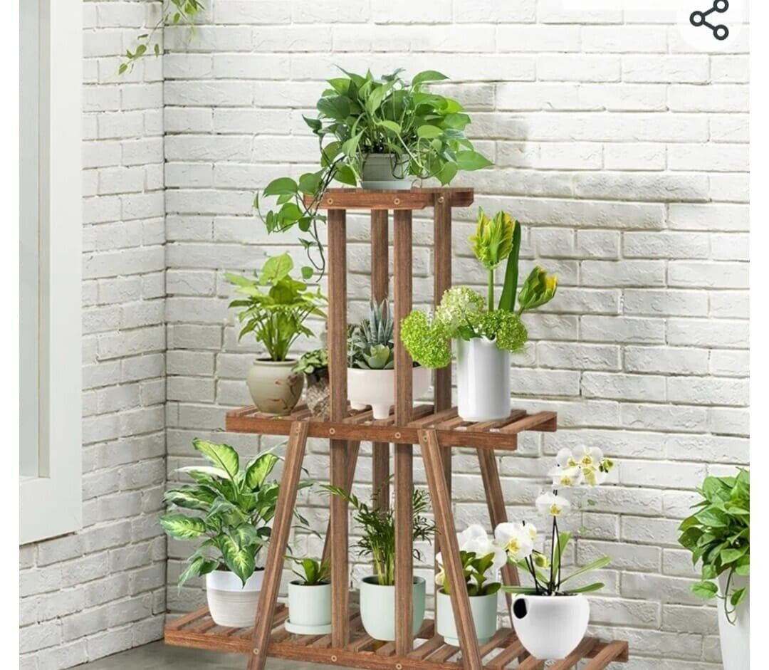 3 Steps Flower Stand Wood Plant Staircase Corner Flower Rack Planting Rack