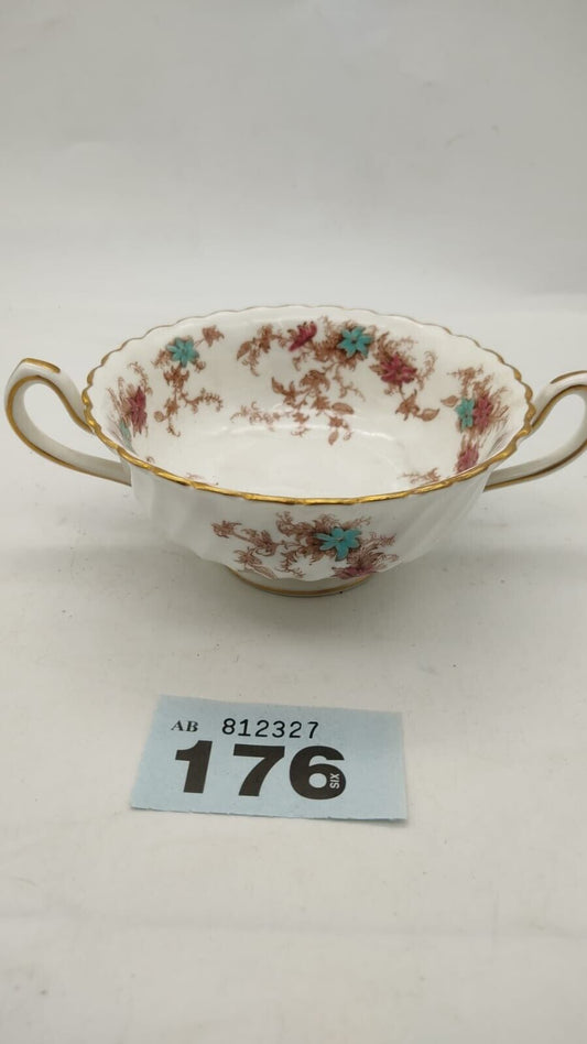 Minton Ancestral Cream Soup Bowl 2 Handles, Bone China - Made In England