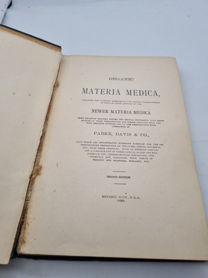 RARE ANTIQUE 1890 Organic Material Medica Parke, Davis & Co. Hardback Book