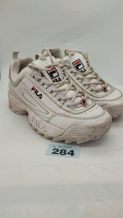 FILA Disruptor Sneaker Shoes Low Top Lace Up White Navy Red Womens Size UK 4.5