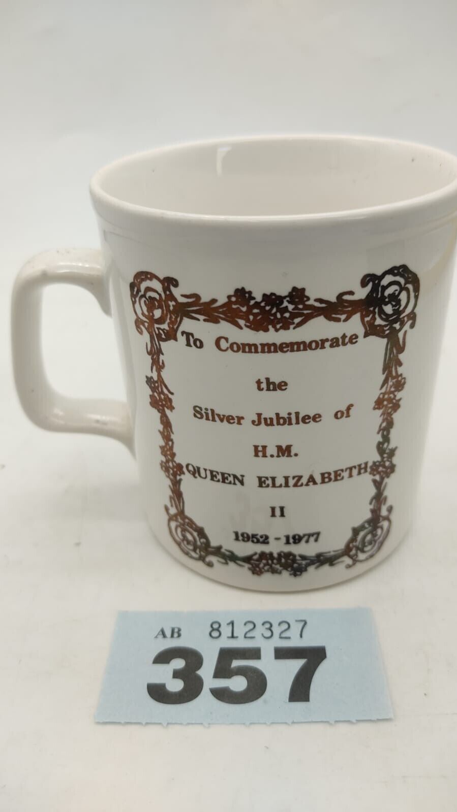 HM Queen Elizabeth - Silver Jubilee Commemorative Metallic Ironstone Mug Vintage