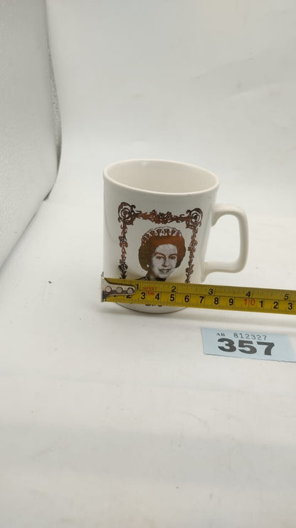 HM Queen Elizabeth - Silver Jubilee Commemorative Metallic Ironstone Mug Vintage