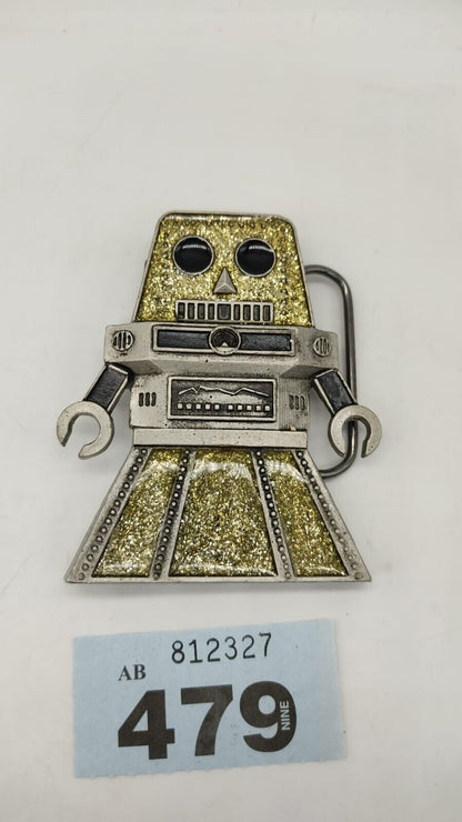 Retro 40's-50's Style Robot Belt Buckle Mobtown Pewter - Gold