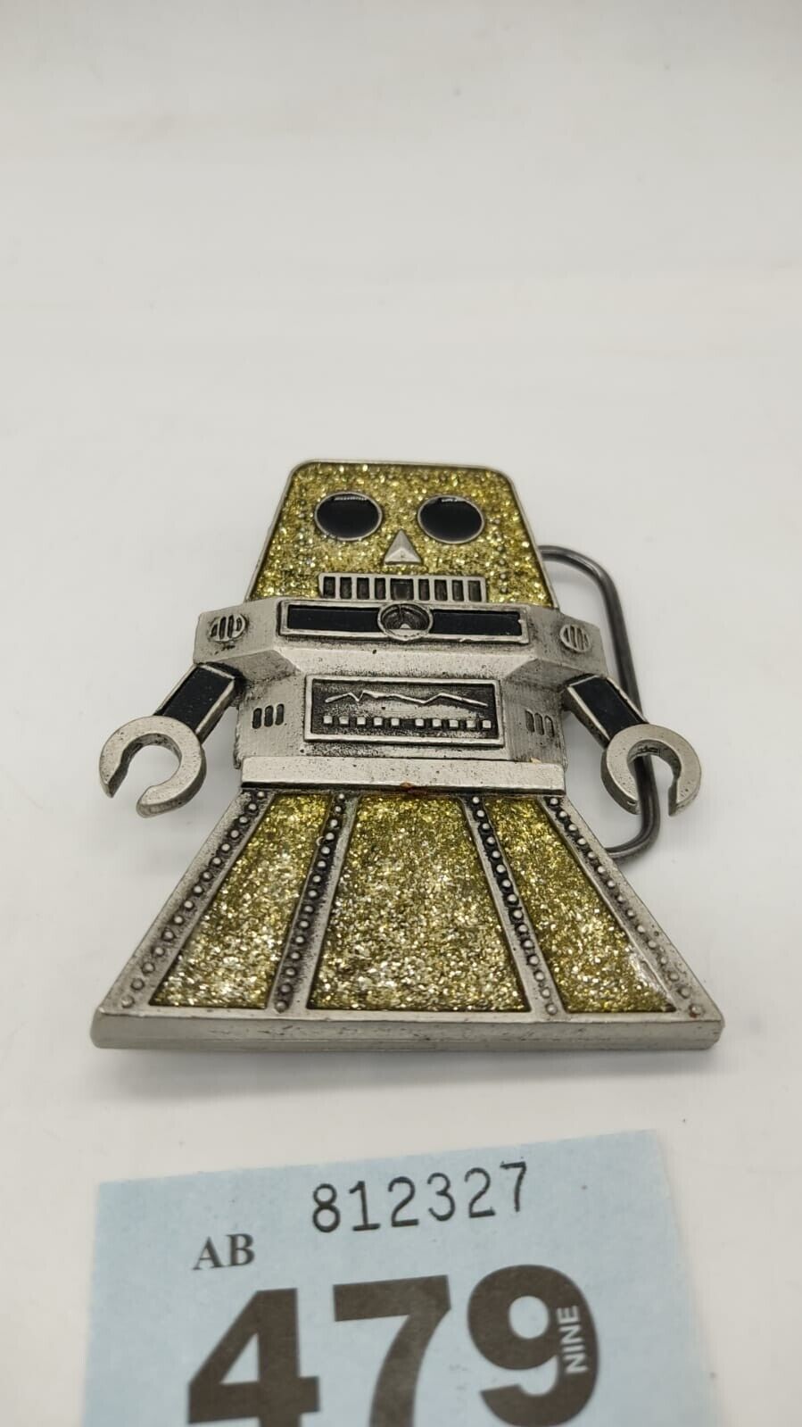 Retro 40's-50's Style Robot Belt Buckle Mobtown Pewter - Gold