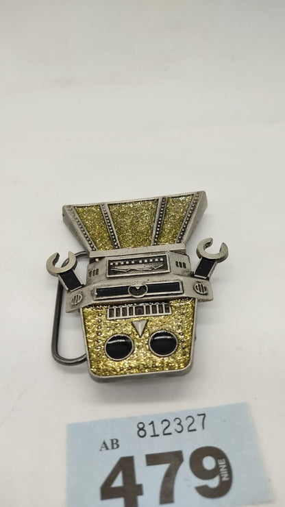 Retro 40's-50's Style Robot Belt Buckle Mobtown Pewter - Gold