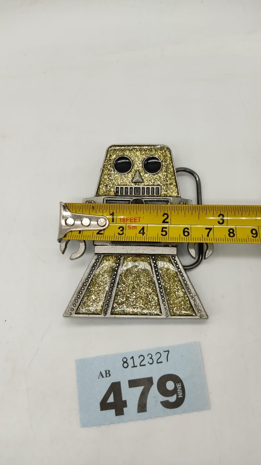 Retro 40's-50's Style Robot Belt Buckle Mobtown Pewter - Gold