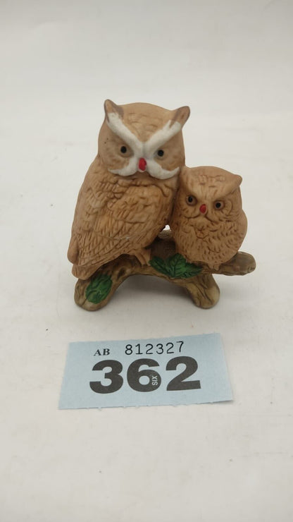 Napco Porcelain Two Owl Figurine Sitting on Branch #314, 3.25" - Made in Japan