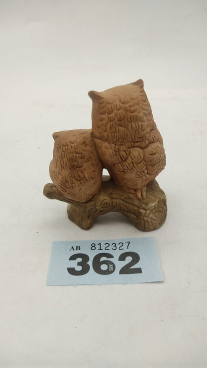 Napco Porcelain Two Owl Figurine Sitting on Branch #314, 3.25" - Made in Japan