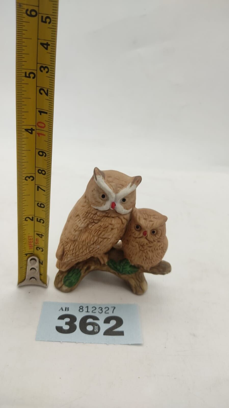 Napco Porcelain Two Owl Figurine Sitting on Branch #314, 3.25" - Made in Japan