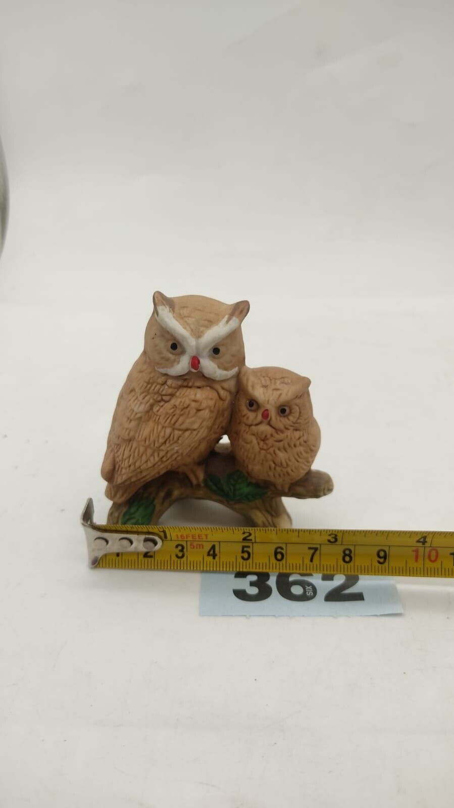 Napco Porcelain Two Owl Figurine Sitting on Branch #314, 3.25" - Made in Japan