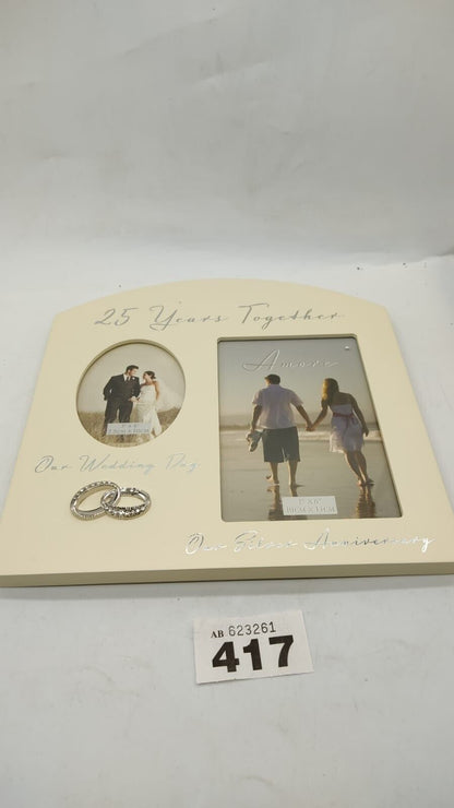 25th Anniversary Silver Wedding Cream Photo Frame - 25 Years Together Amore