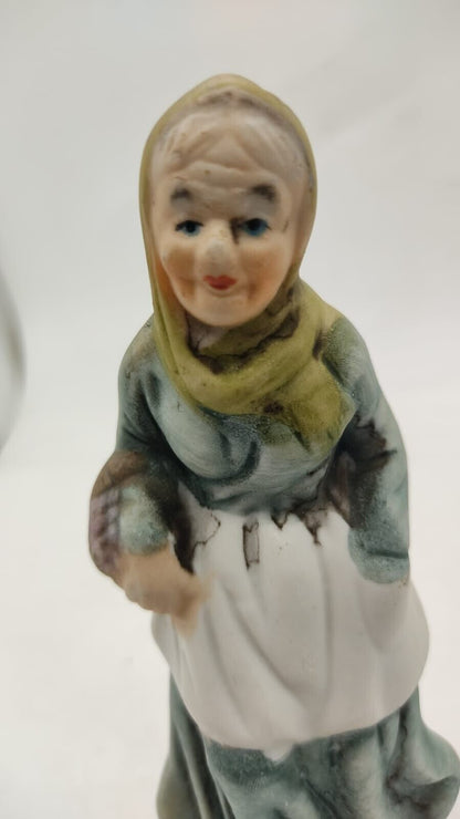 Ceramic Decorative Figurine No #5 Old Woman Standing with Basket - VGC