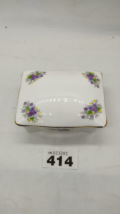 Crown Staffordshire Fine Bone China Trinket Box Florals Made in England, Vintage