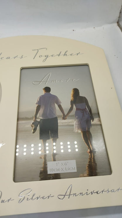 25th Anniversary Silver Wedding Cream Photo Frame - 25 Years Together Amore