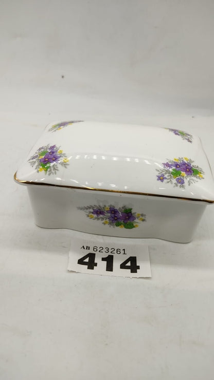 Crown Staffordshire Fine Bone China Trinket Box Florals Made in England, Vintage