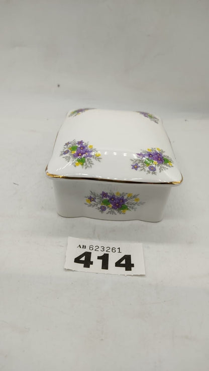 Crown Staffordshire Fine Bone China Trinket Box Florals Made in England, Vintage