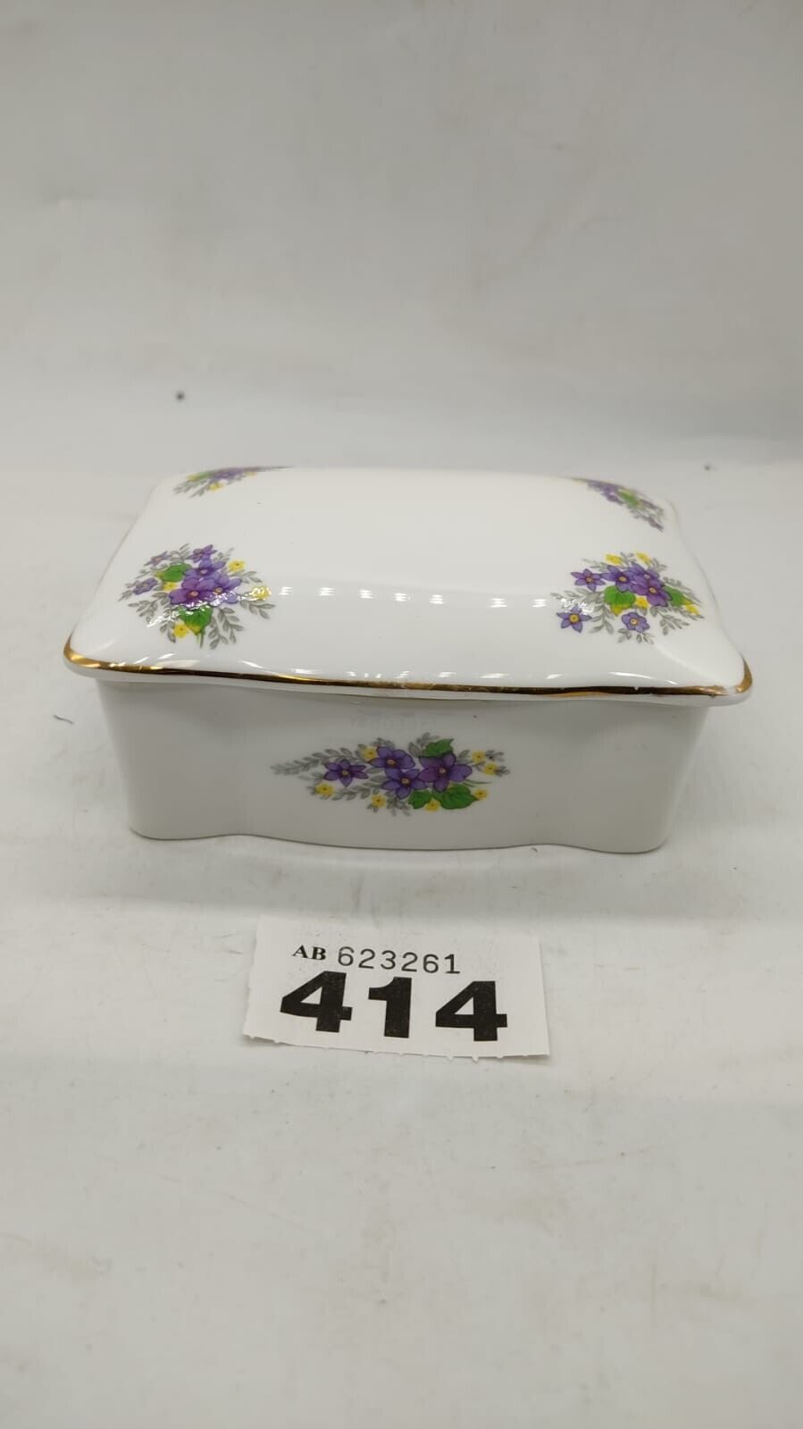 Crown Staffordshire Fine Bone China Trinket Box Florals Made in England, Vintage