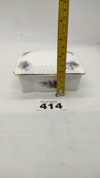 Crown Staffordshire Fine Bone China Trinket Box Florals Made in England, Vintage