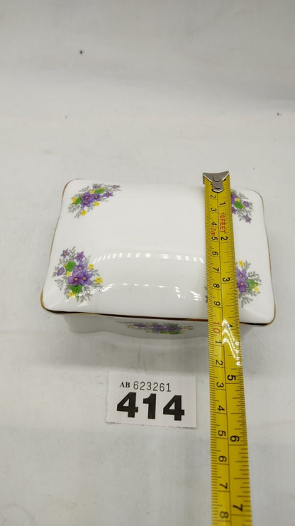 Crown Staffordshire Fine Bone China Trinket Box Florals Made in England, Vintage