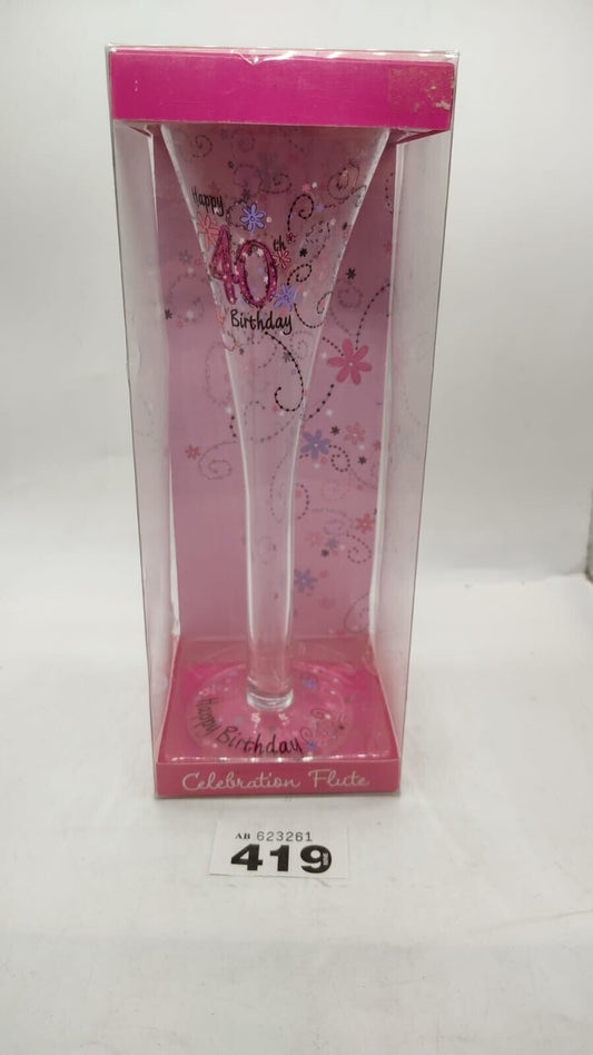 Happy 40th Birthday Celebration Champagne Flute, Glass Gift - New Boxed