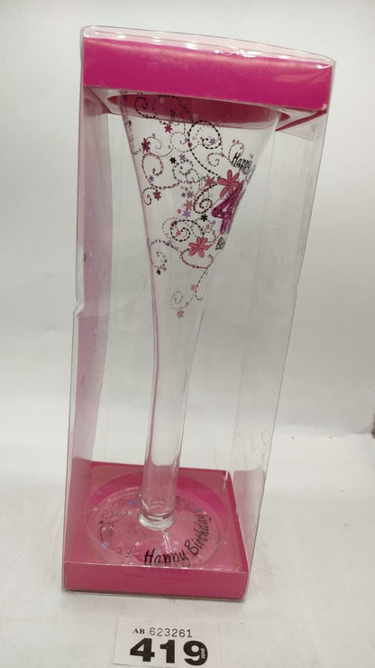 Happy 40th Birthday Celebration Champagne Flute, Glass Gift - New Boxed