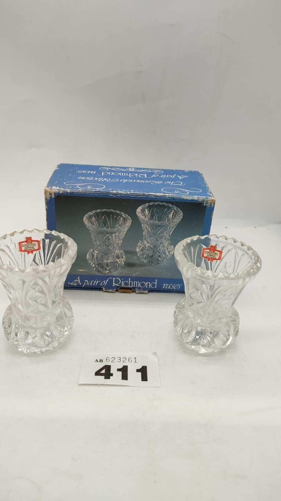 Pair of Small Crystal Vase Kristal Zajecar - Made in Yugoslavia, 24% Lead