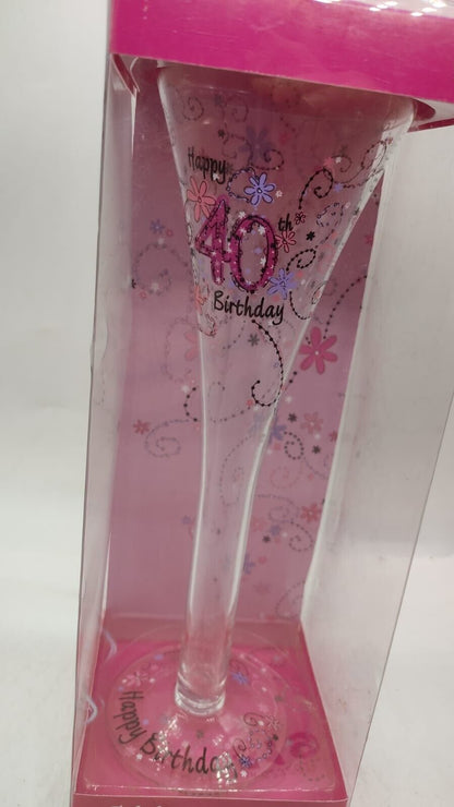 Happy 40th Birthday Celebration Champagne Flute, Glass Gift - New Boxed