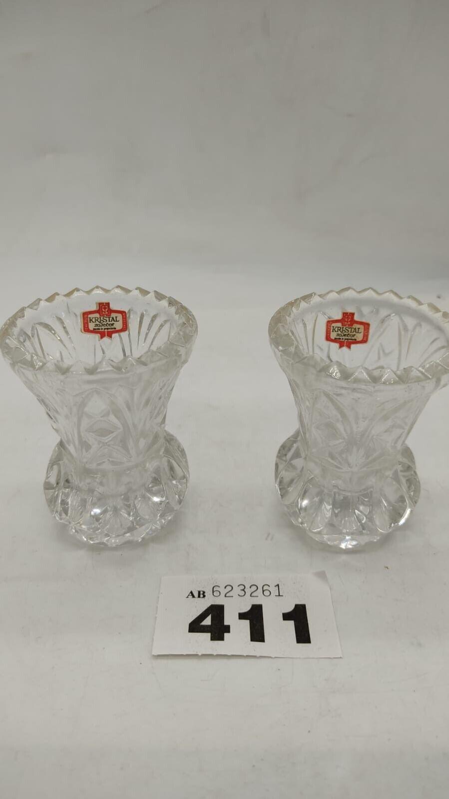 Pair of Small Crystal Vase Kristal Zajecar - Made in Yugoslavia, 24% Lead