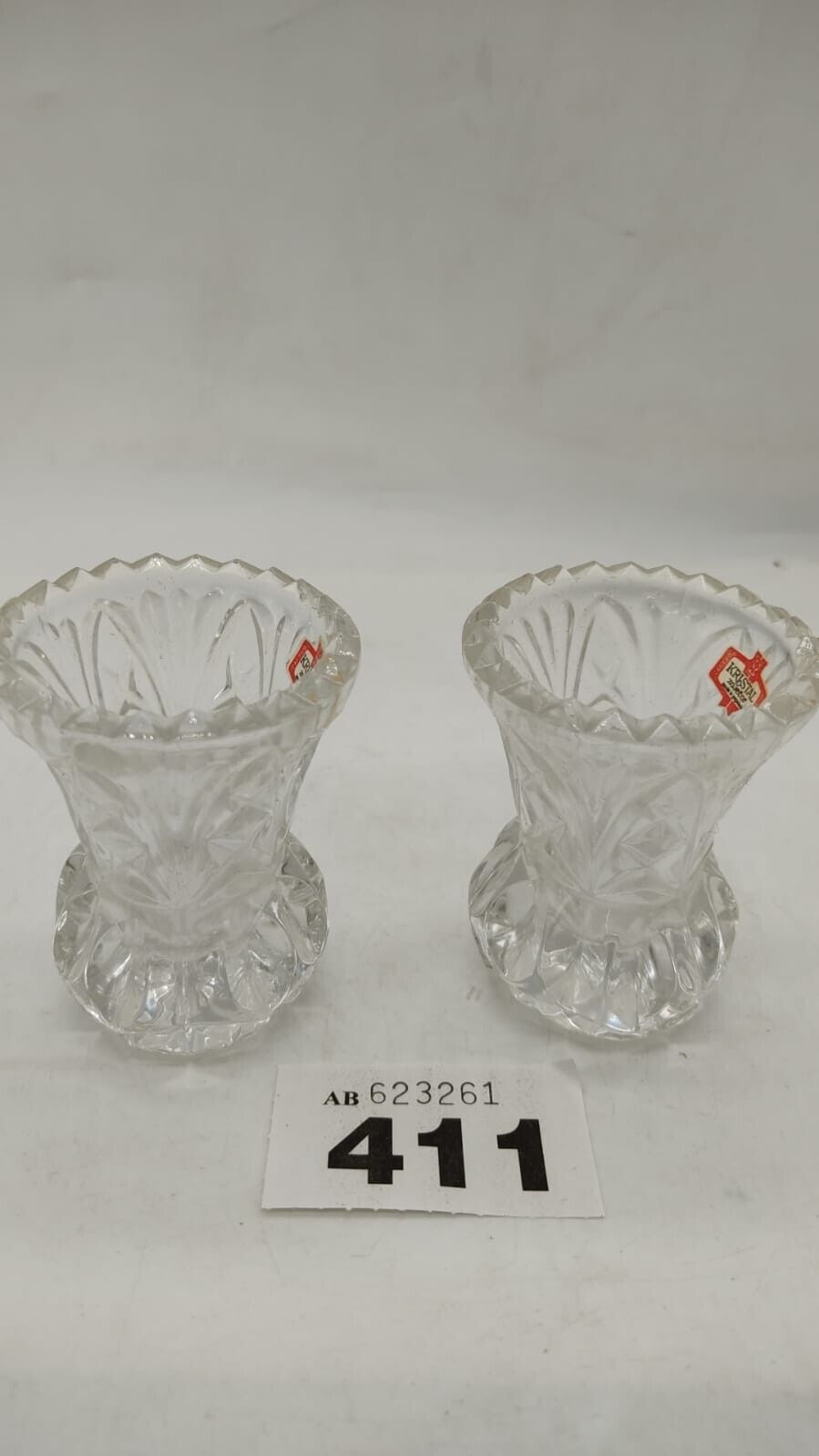 Pair of Small Crystal Vase Kristal Zajecar - Made in Yugoslavia, 24% Lead