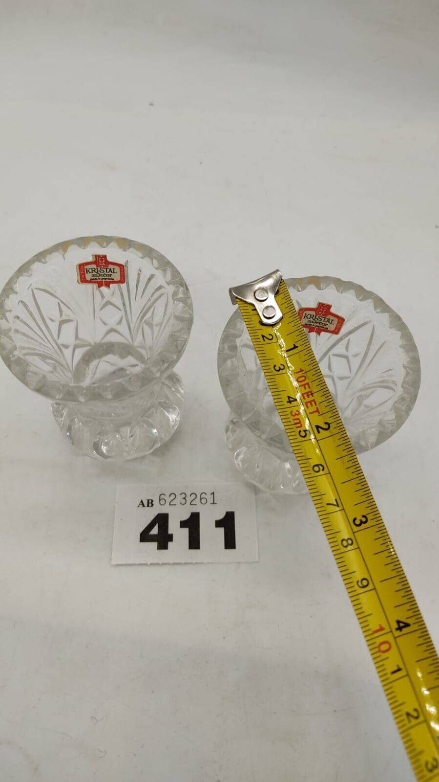 Pair of Small Crystal Vase Kristal Zajecar - Made in Yugoslavia, 24% Lead