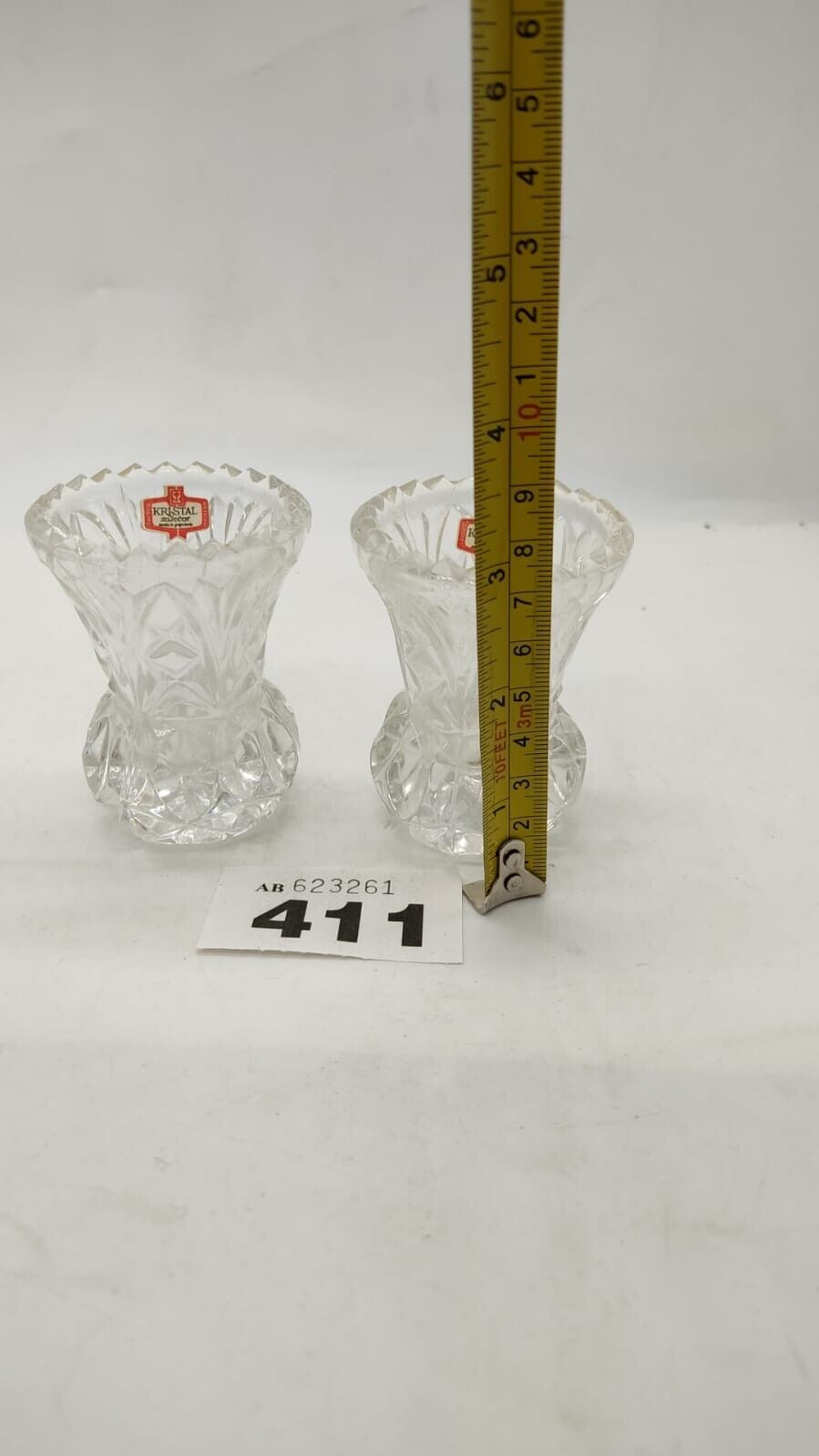 Pair of Small Crystal Vase Kristal Zajecar - Made in Yugoslavia, 24% Lead