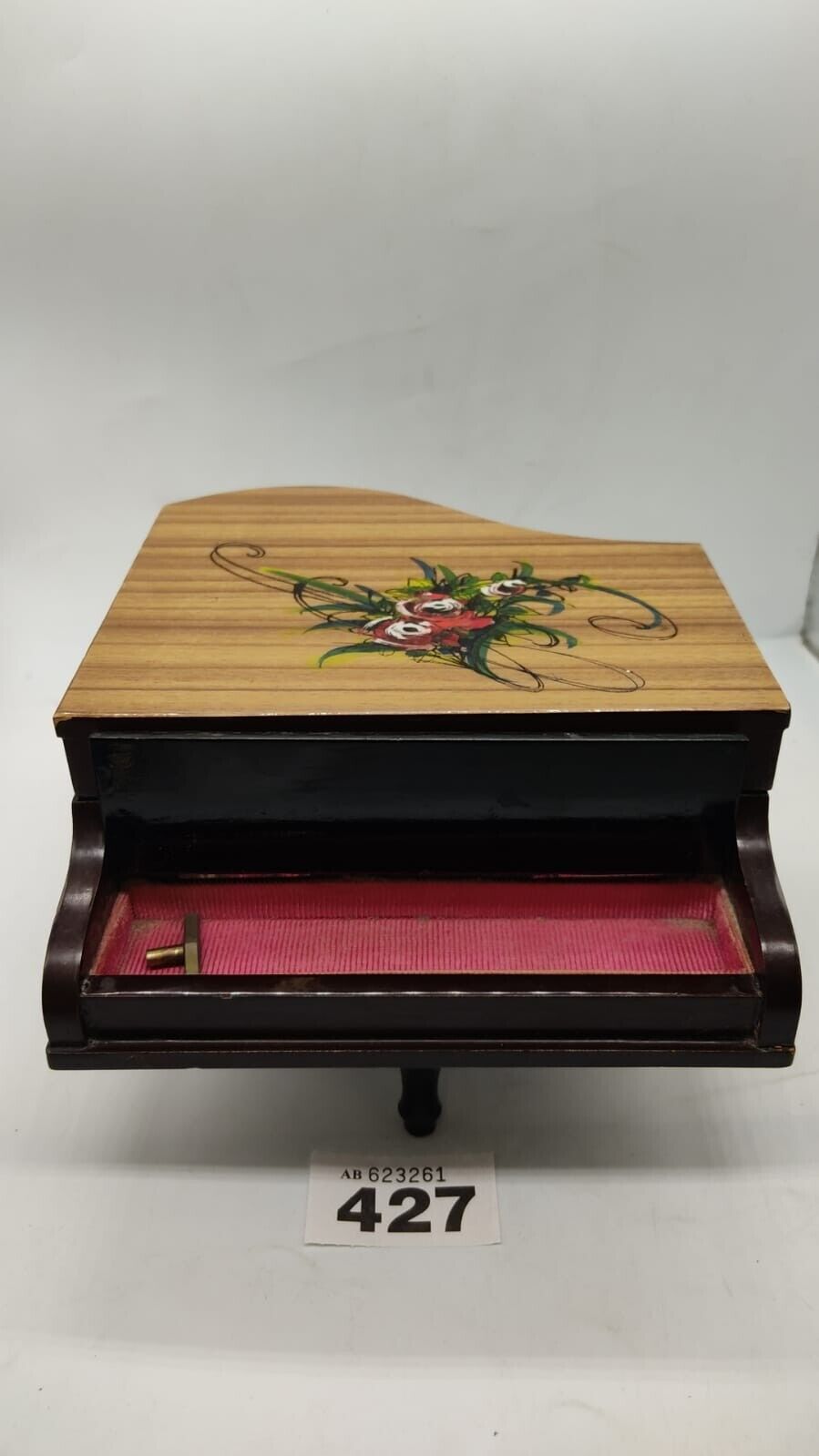 Japanese Black Lacquered Piano Music Box Jewelry Box Spares or Repairs, Vintage