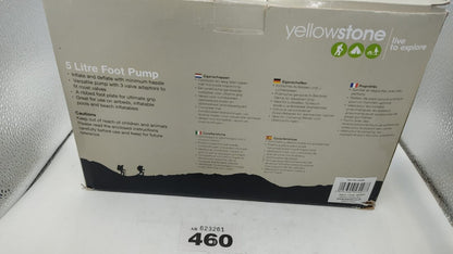 New Boxed Yellowstone 5 Litre Foot Pump with 3 Valve Adaptors - Yellow Black