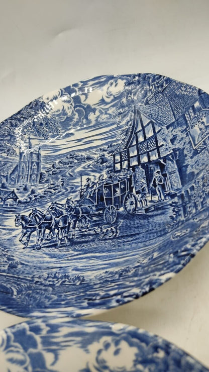 4 Pcs Set Dickens Coaching Days, Kensington Staffordshire Ironstone, Blue Bowls