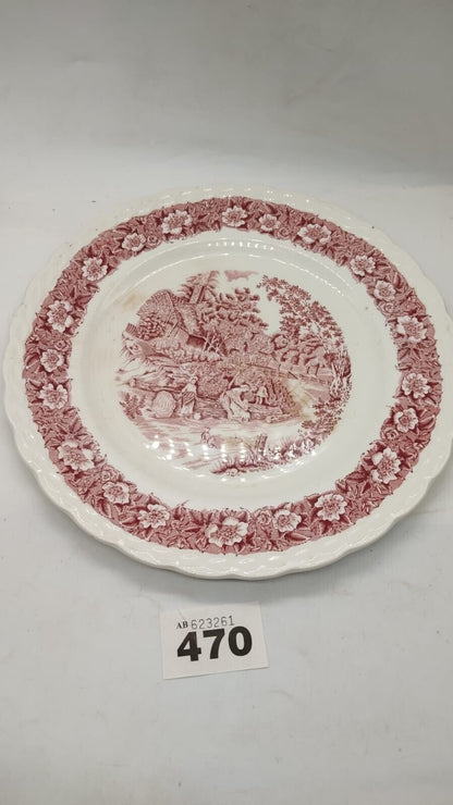 Countryside Scene W.H. Grindley England Acid Proof 11 Inch Plate - Red White