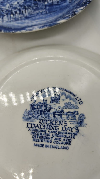 4 Pcs Set Dickens Coaching Days, Kensington Staffordshire Ironstone, Blue Bowls