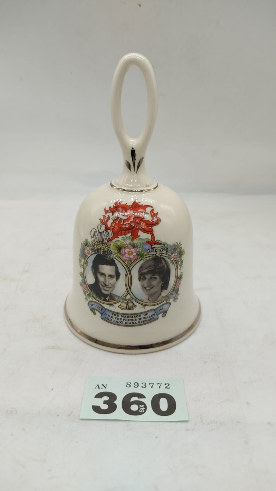 Vintage Prince Charles Lady Diana Wedding 1981 Commemorative Ceramic Bell Sadler