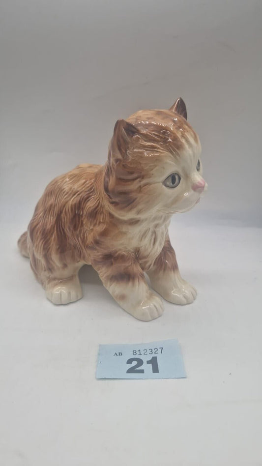 Melba Ware Large Ginger Brown Playful Cat Kitten Ornament Figurine Porcelain VTG