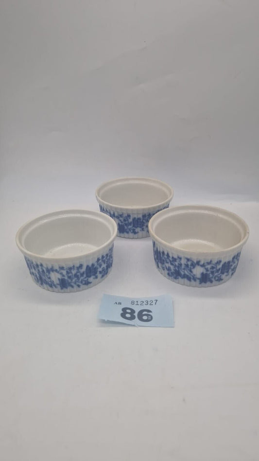 Set of 3 x Pillivuyt France Decor Depose Grand Feu Ramekin / Souffle Dishes